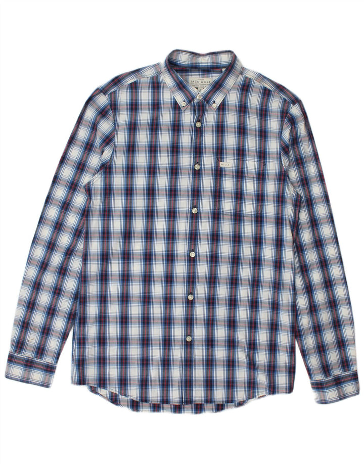 JACK WILLS Camisa masculina pequena de algodão xadrez azul