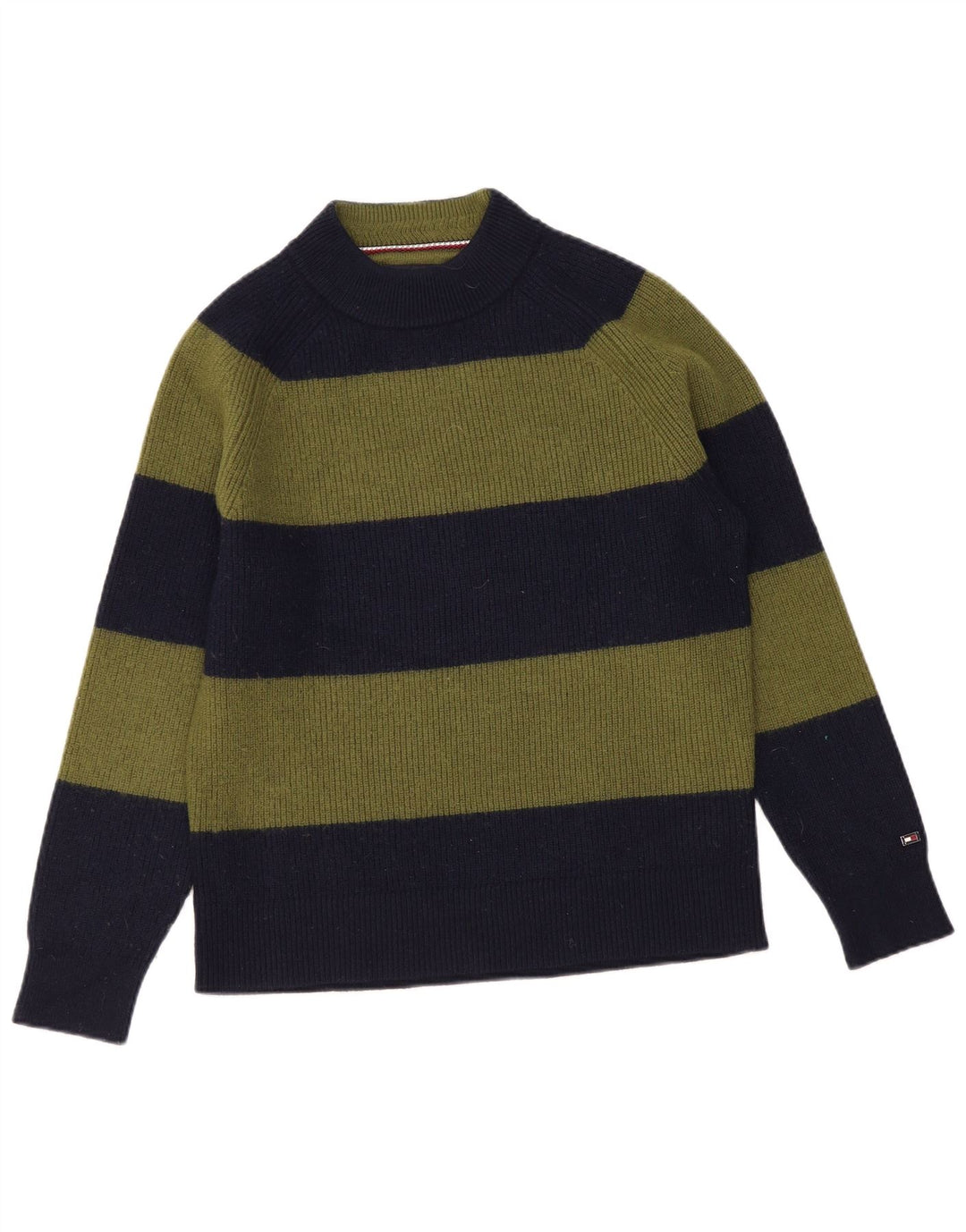 Suéter masculino Tommy Hilfiger com gola tartaruga, lã listrada cáqui média