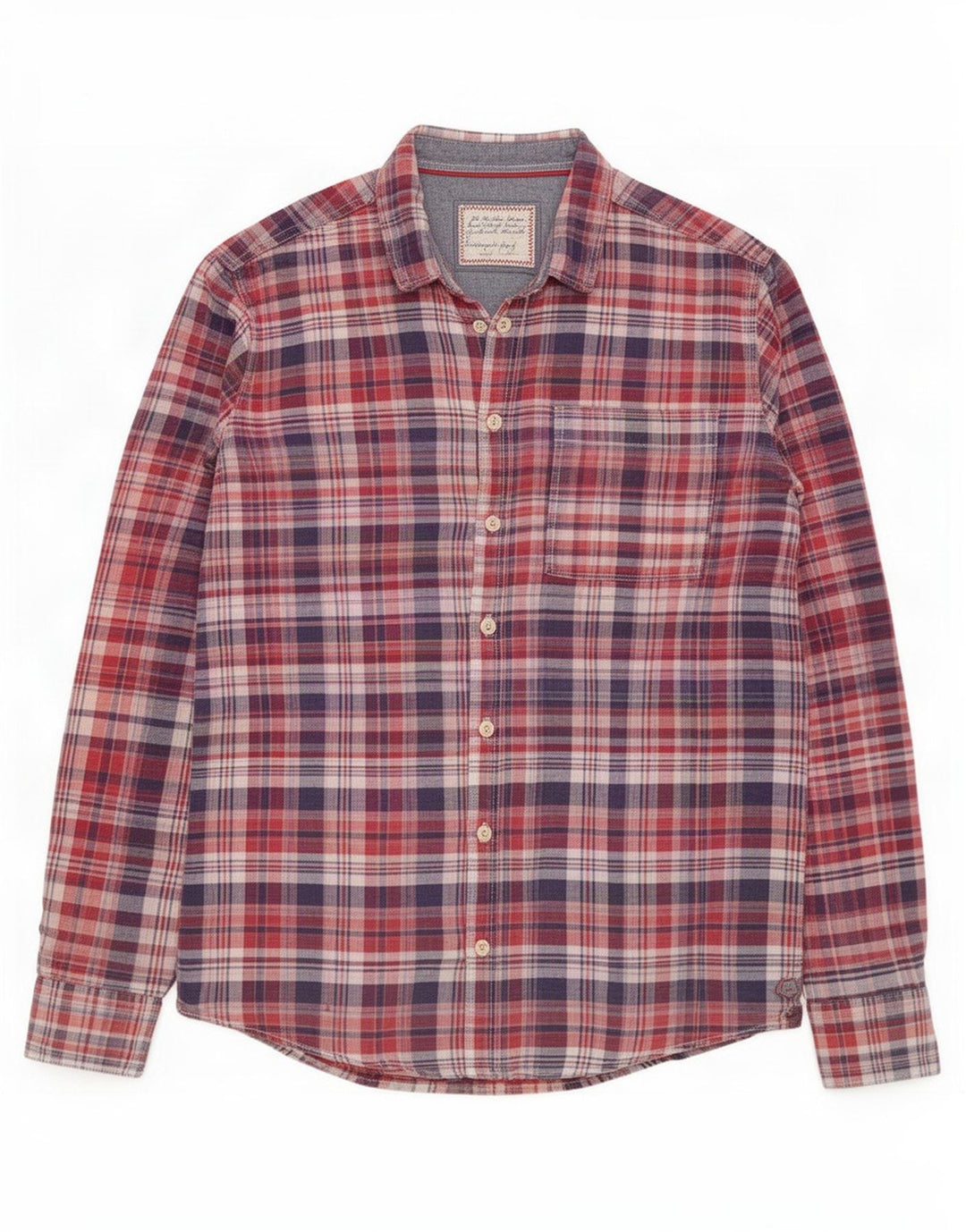 Camisa masculina de flanela Fat Face de algodão xadrez vermelho médio