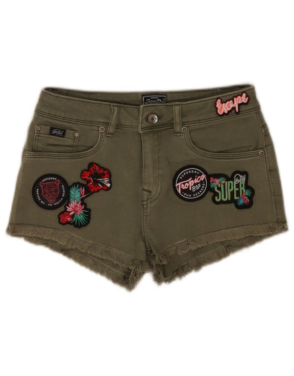 Shorts jeans feminino gráfico Superdry W28 médio verde floral tropical