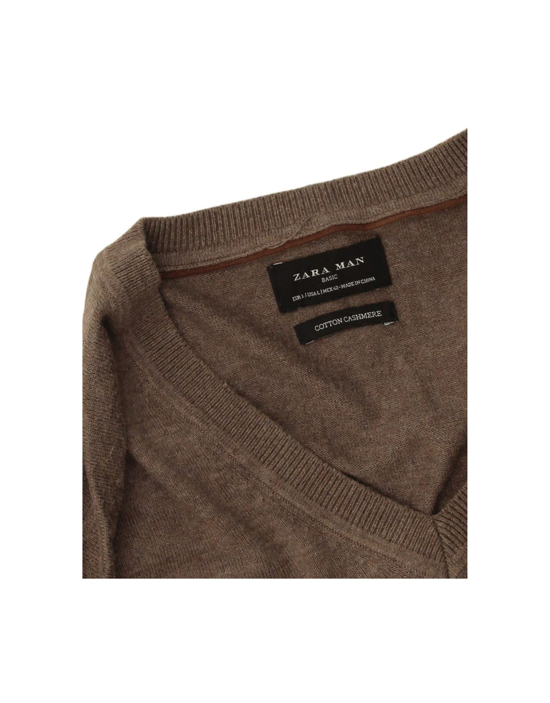 Suéter masculino ZARA com decote em V grande algodão marrom