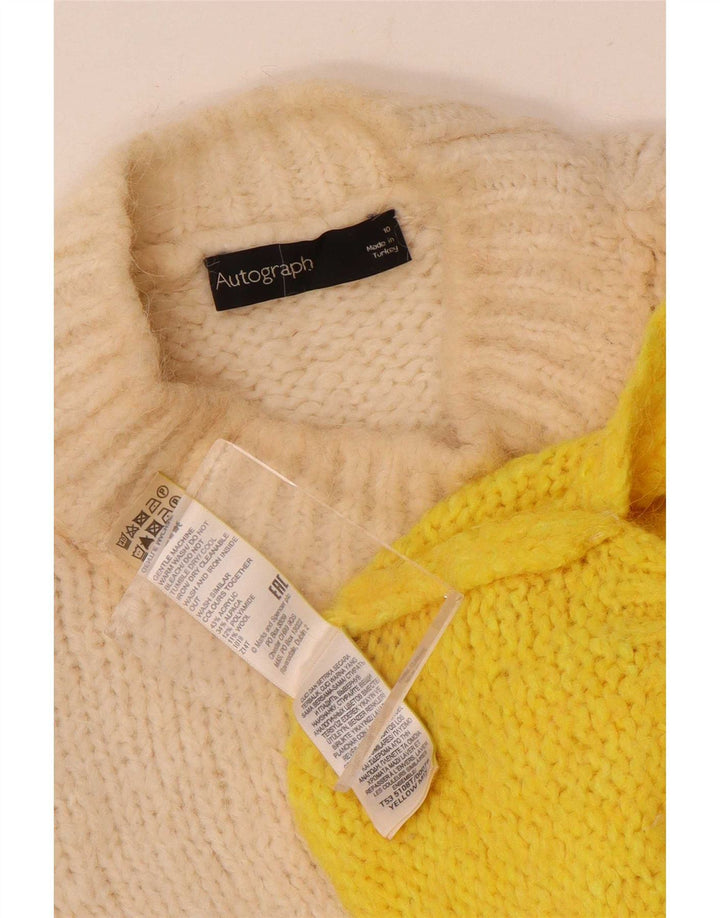 Suéter feminino Marks & Spencer com gola tartaruga Reino Unido 10 pequeno off white