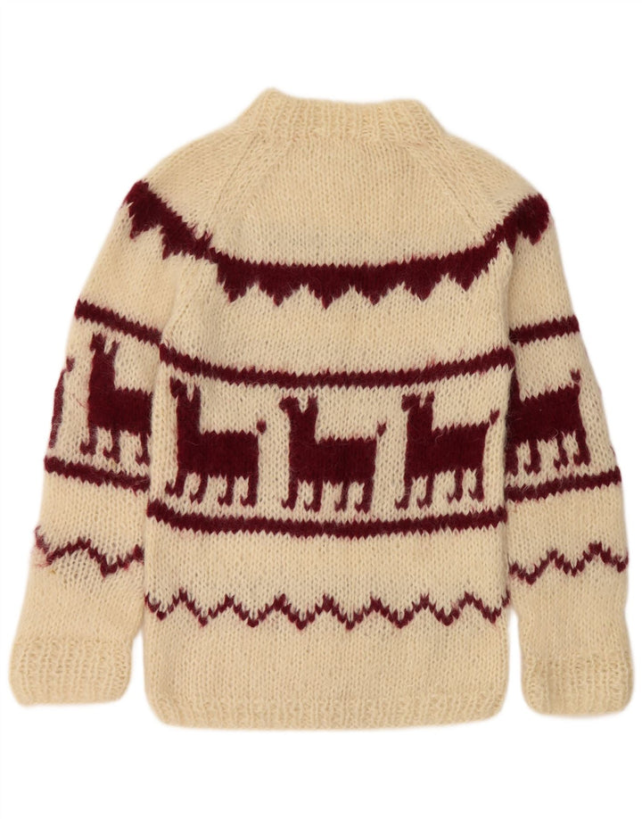 Suéter feminino vintage com gola redonda UK 14 Médio Off White Aztec
