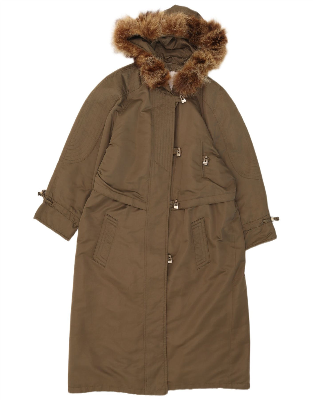 Sobretudo com capuz feminino vintage UK 14 poliéster cáqui grande