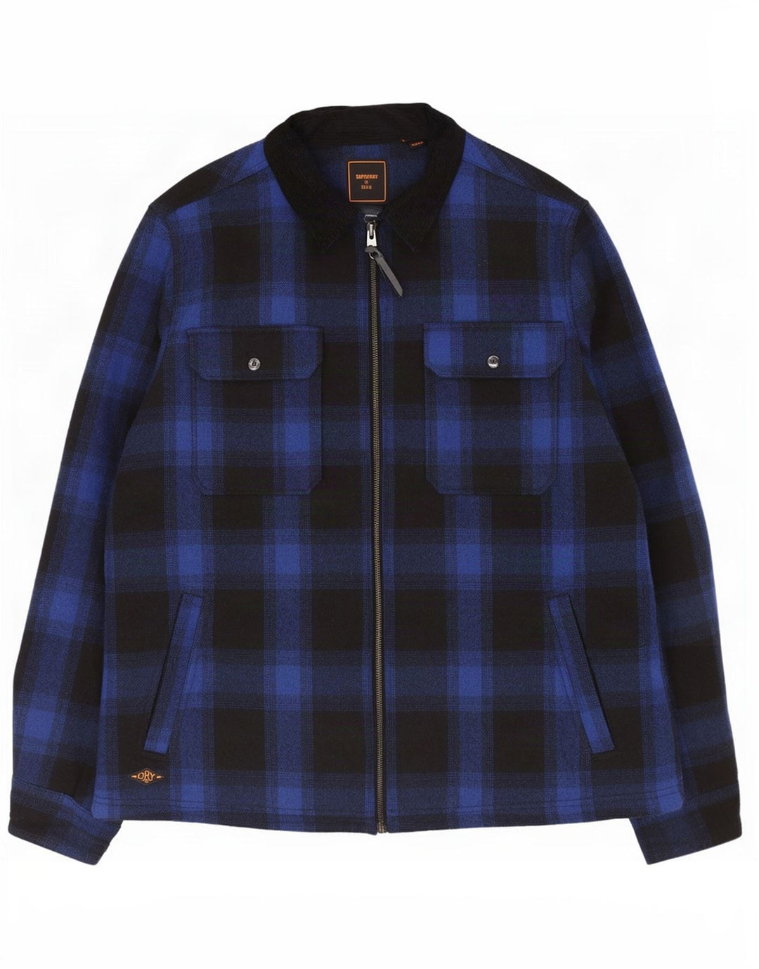 Jaqueta masculina Superdry Shacket UK 44 2XL lã xadrez azul marinho