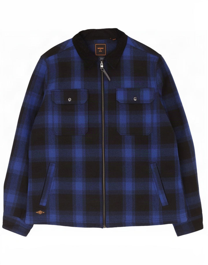 Jaqueta masculina Superdry Shacket UK 44 2XL lã xadrez azul marinho