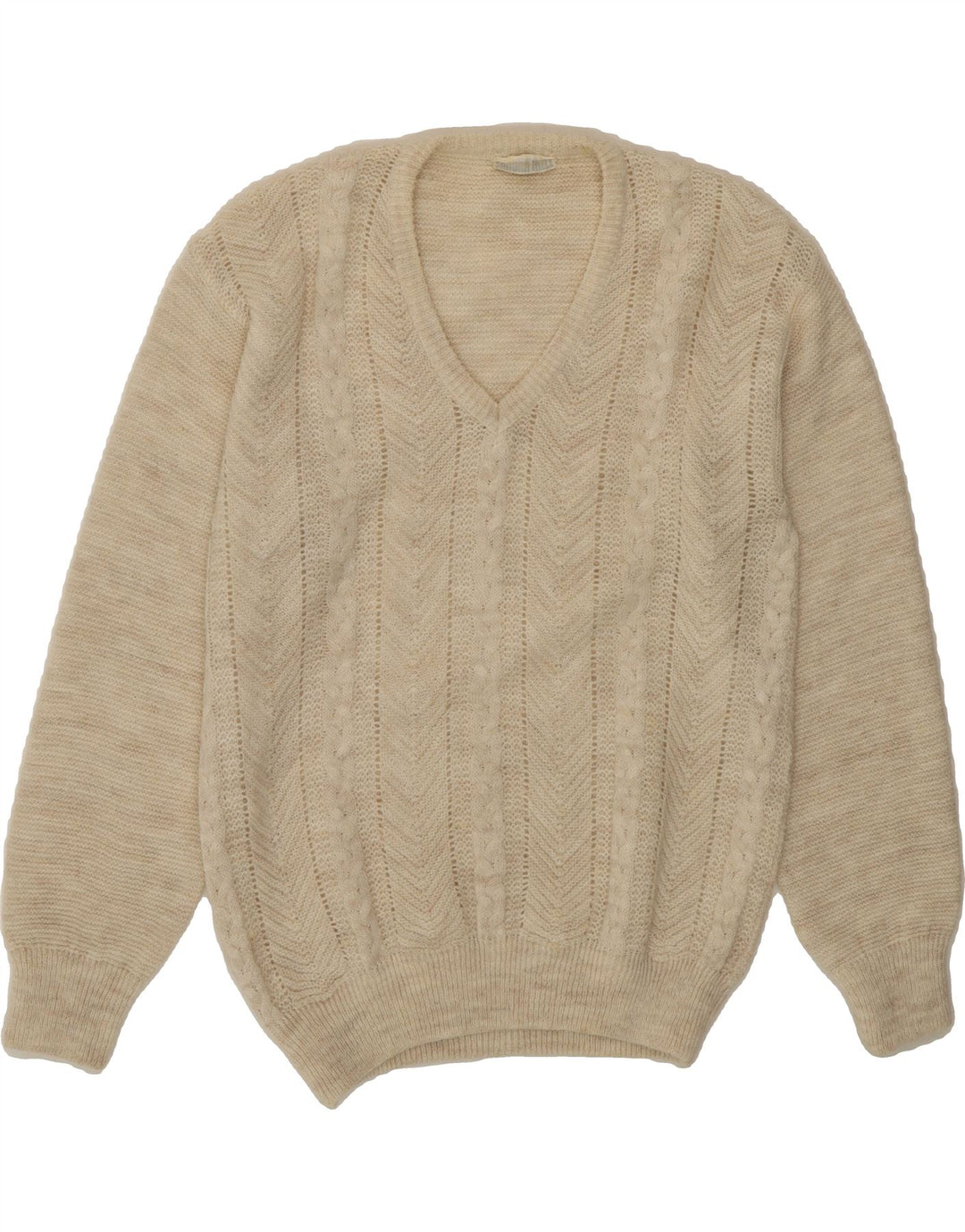 VINTAGE Womens V-Neck Jumper Sweater UK 14 Large Beige Vintage Vintage and Second-Hand Vintage from Messina Hembry 