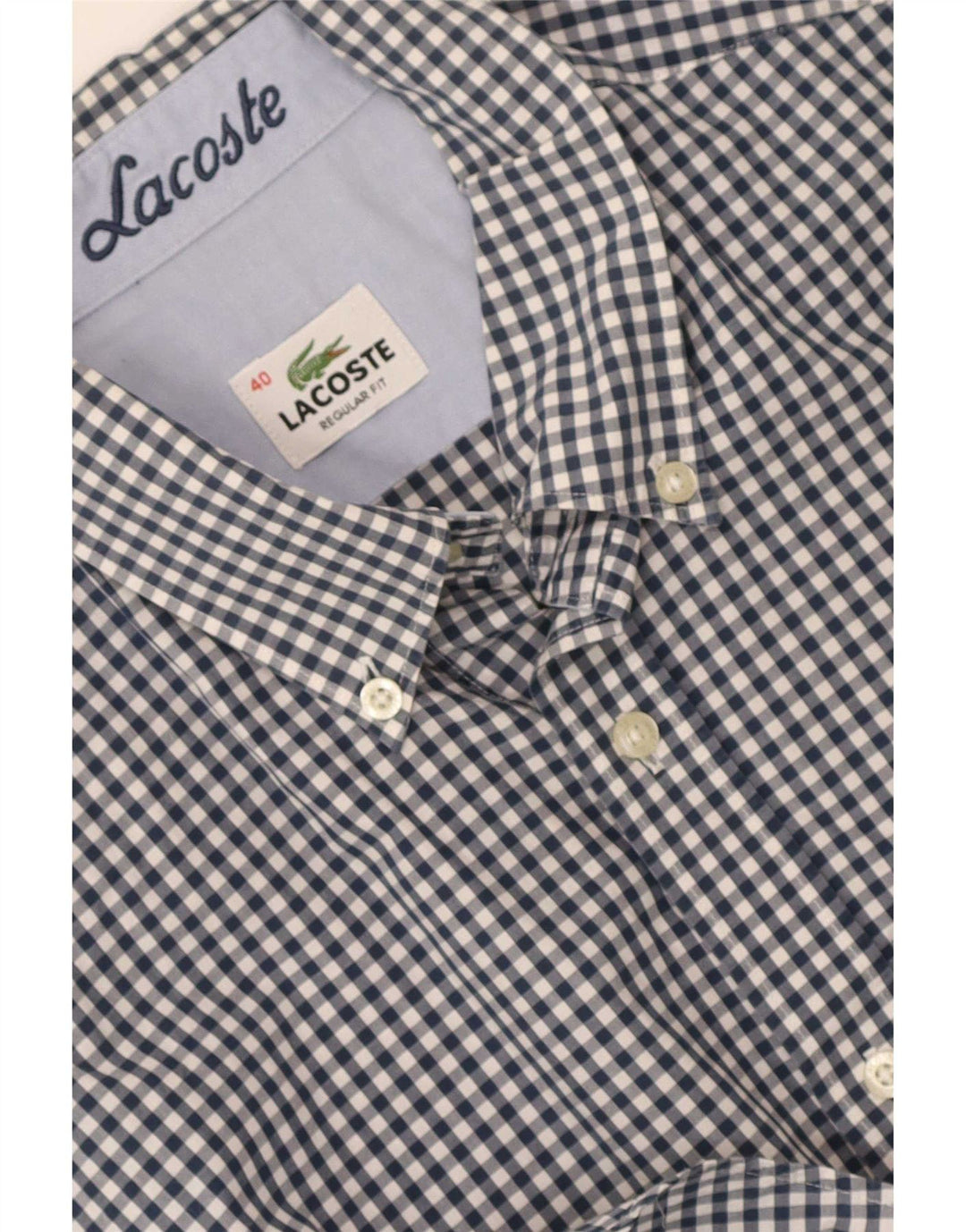 Camisa masculina de manga curta Lacoste tamanho 40 médio azul marinho gingham