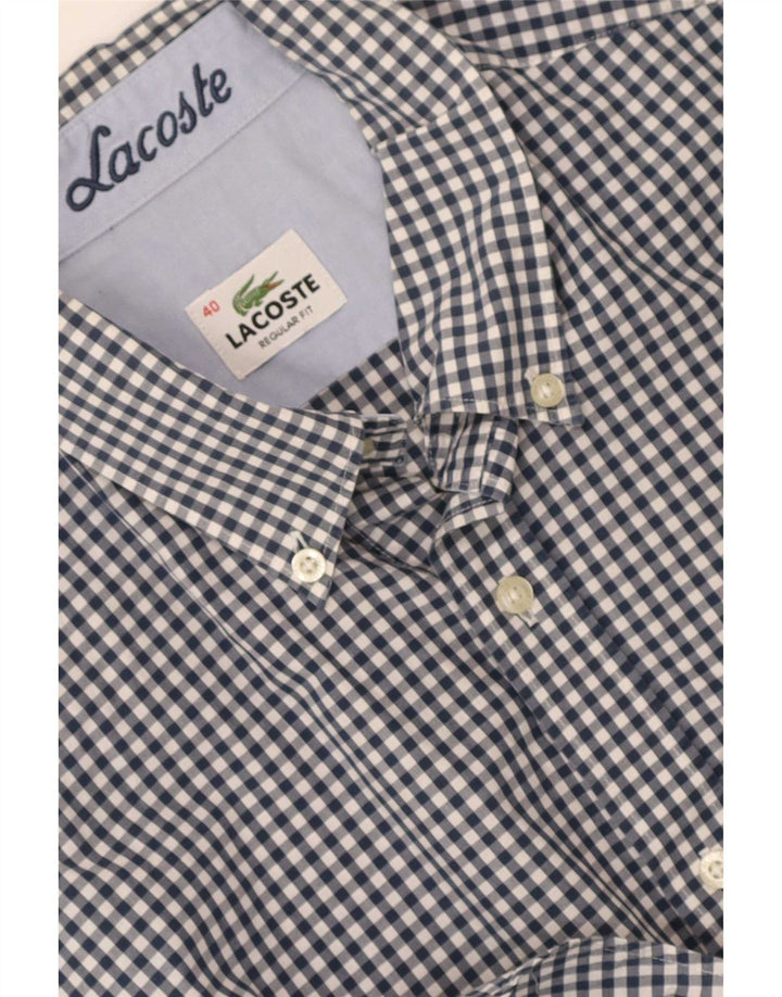 Camisa masculina de manga curta Lacoste tamanho 40 médio azul marinho gingham