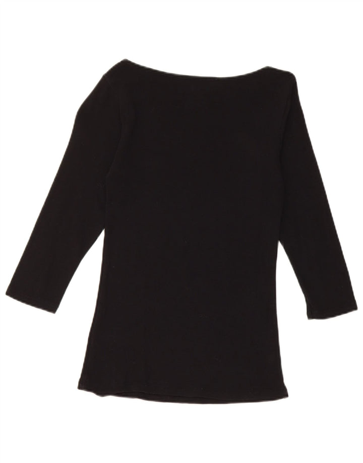 Top feminino Zara manga 3/4 UK 8 pequeno algodão preto