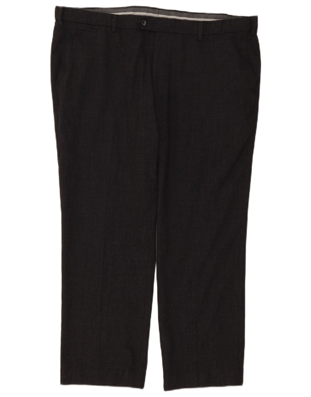 Calça masculina de terno reto Marks & Spencer sob medida W42 L29 cinza xadrez