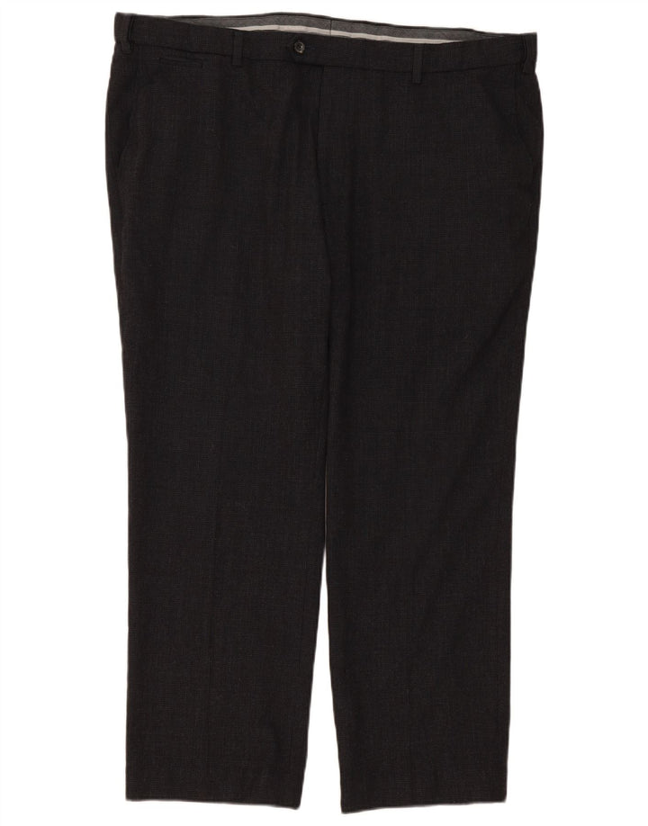 Calça masculina de terno reto Marks & Spencer sob medida W42 L29 cinza xadrez