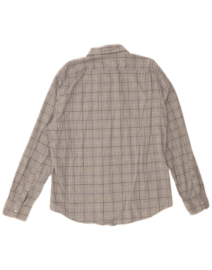 Camisa masculina J. Crew grande algodão xadrez cinza