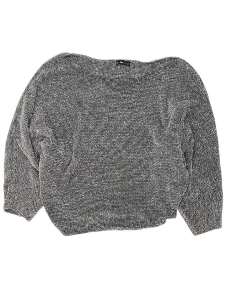 ZARA Suéter feminino oversized com gola canoa Reino Unido 14 poliéster cinza médio