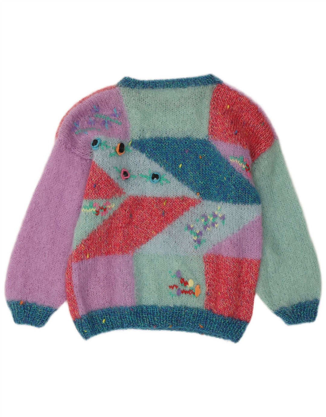 Suéter feminino vintage com gola redonda Reino Unido 16 grande multicolorido