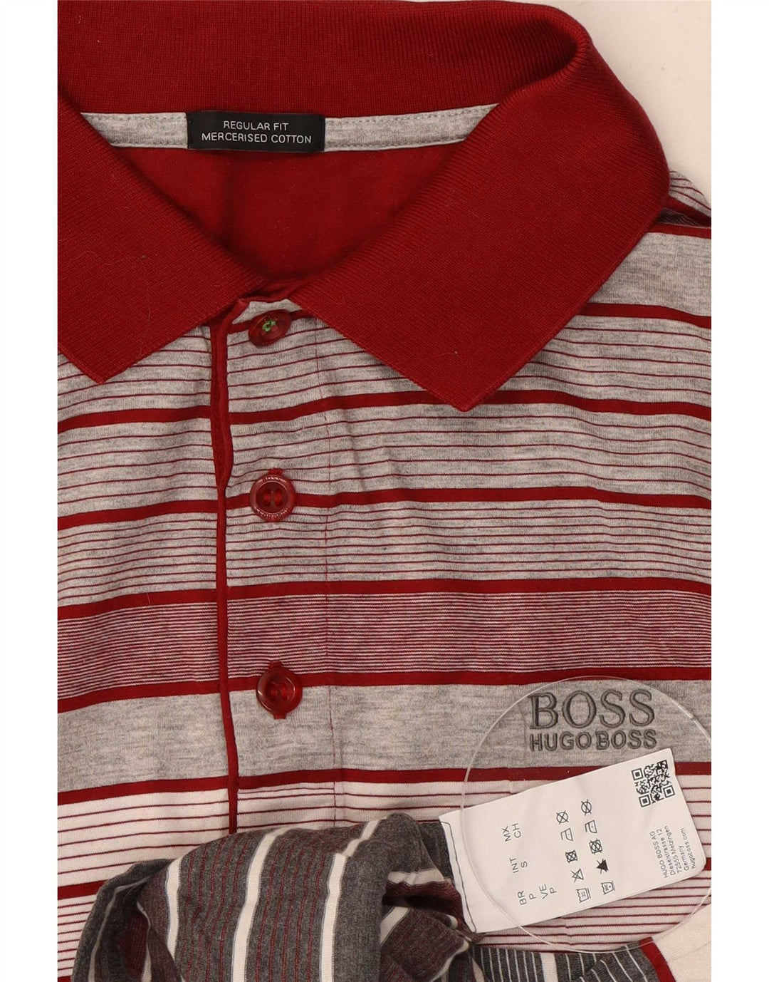 Camisa polo masculina Hugo Boss Regular Fit pequena listrada vermelha de algodão