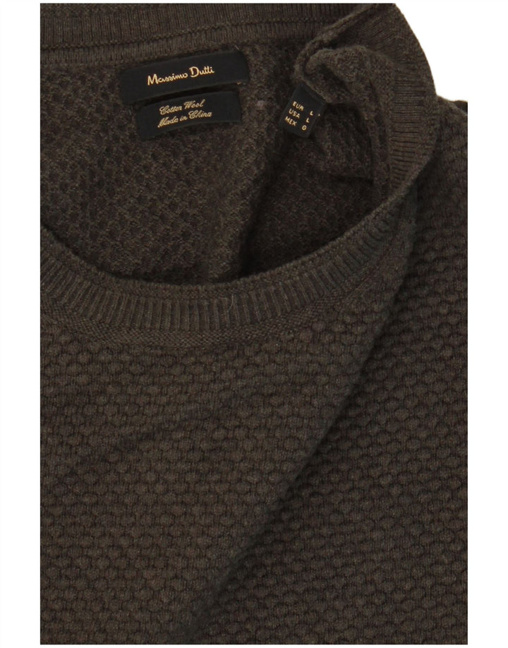 Suéter masculino MASSIMO DUTTI com gola redonda, grande algodão cáqui