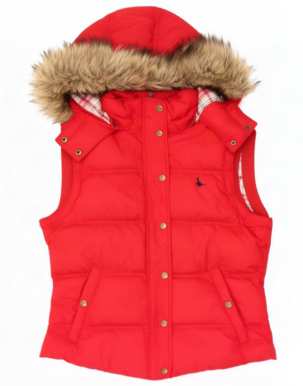 Jack Wills Womens Hooded Acolchoado Gilet UK 12 Medium Red