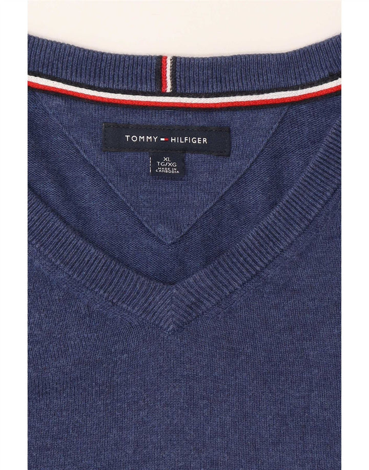Suéter masculino Tommy Hilfiger com decote em V XL azul clássico