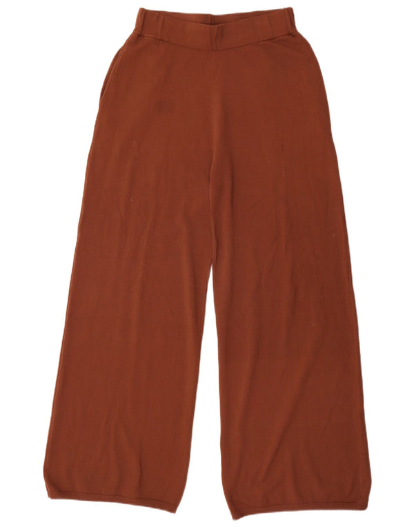 Zara Calça feminina cintura alta com pernas largas pequena W26 L30 marrom viscose
