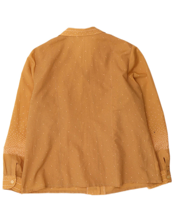 Blusa feminina vintage UK 14 grande poliéster geométrico marrom