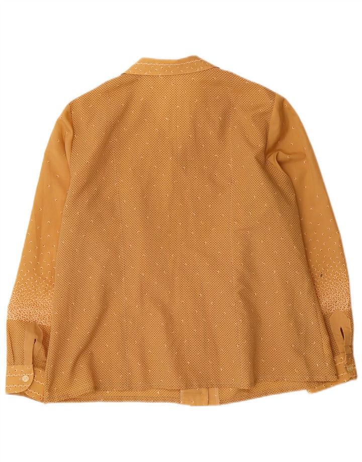 Blusa feminina vintage UK 14 grande poliéster geométrico marrom