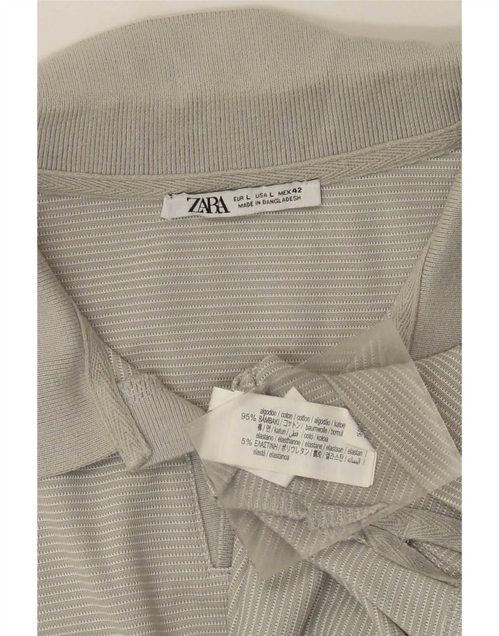 Camisa polo masculina Zara grande algodão listrado cinza