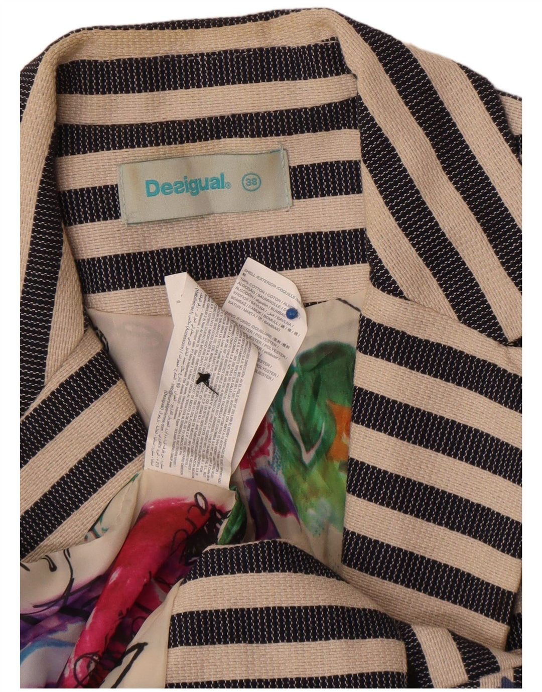 Jaqueta Blazer Feminina Desigual Graphic EU 38 Médio Azul Marinho Listrado