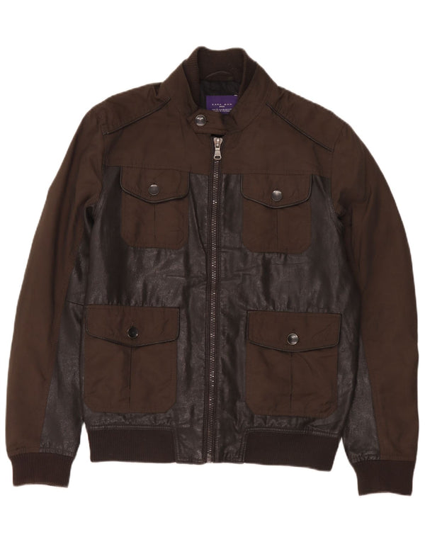 Jaqueta masculina Zara de couro sintético UK 38 poliuretano marrom médio
