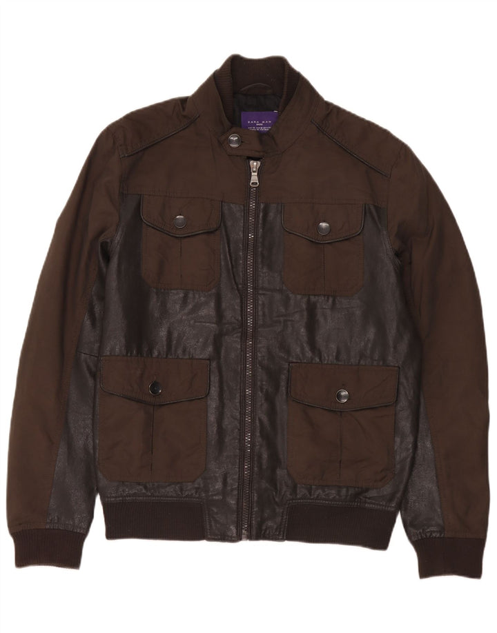 Jaqueta masculina Zara de couro sintético UK 38 poliuretano marrom médio