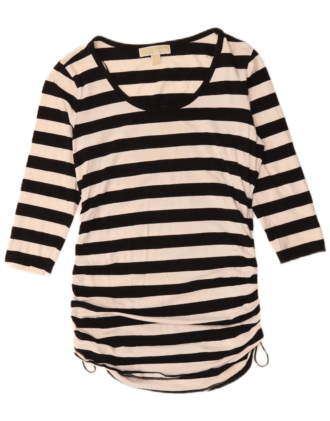 Top feminino Michael Kors manga 3/4 Reino Unido 12 algodão listrado preto médio
