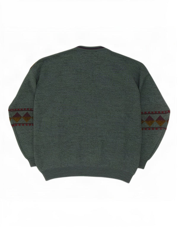 New Fast Mens By C&A Crew Neck Jumper Sweater XL Verde Geométrico Acrílico