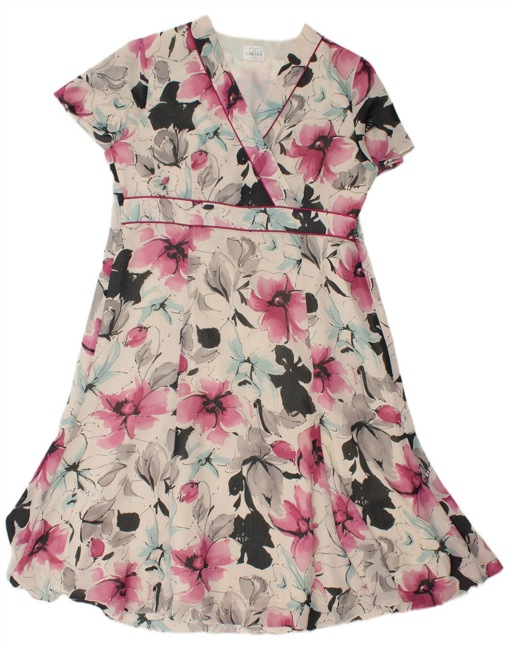 Vestido feminino Eastex A-Line UK 14 grande poliéster floral multicolorido