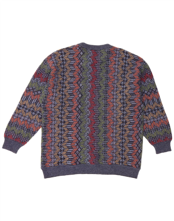 Suéter masculino CASSAN com gola canoa IT 52 grande lã Chevron azul marinho