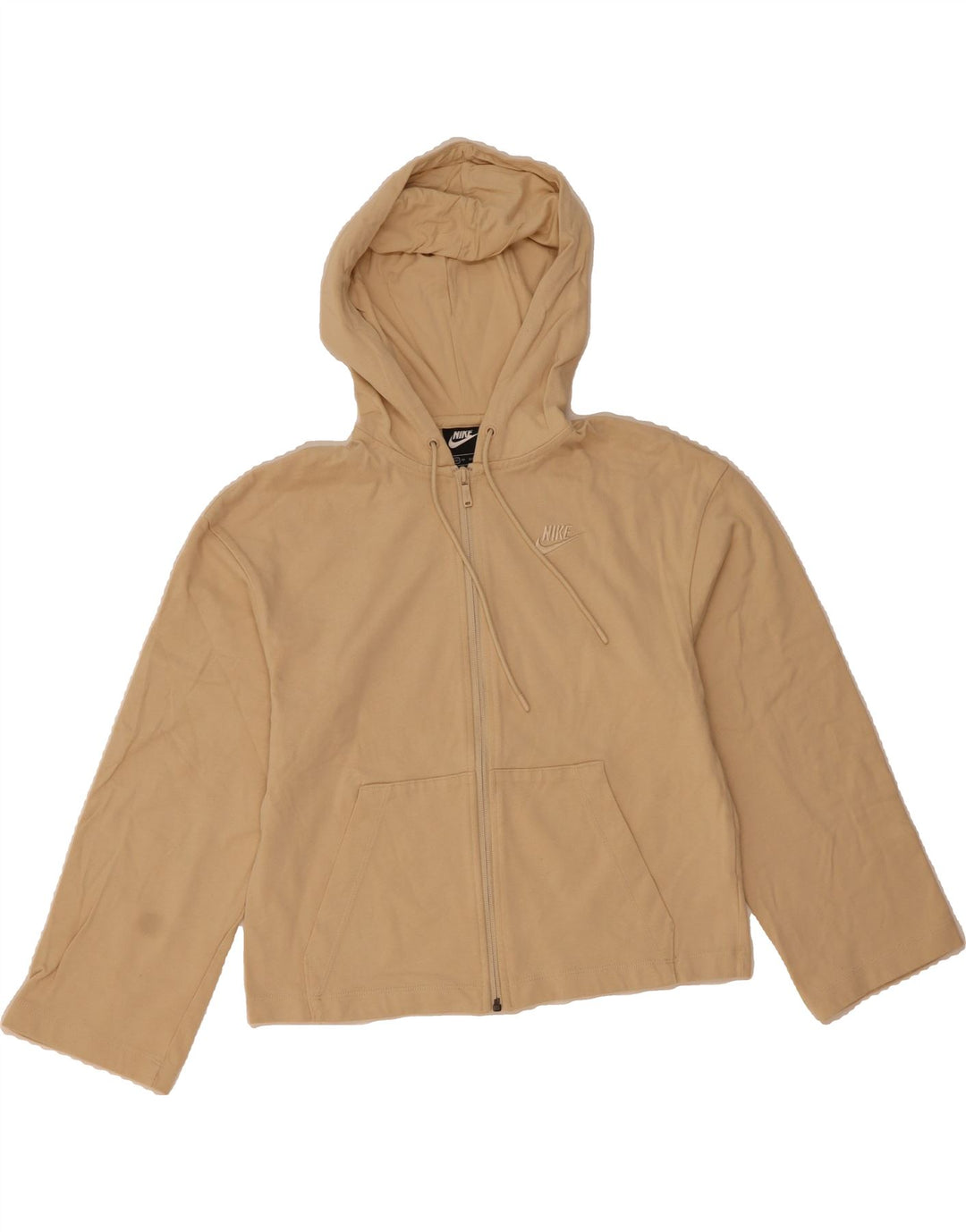 NIKE Womens Oversized Crop Zip Hoodie Sweater UK 6 XS Beige Cotton Vintage Nike and Second-Hand Nike from Messina Hembry 