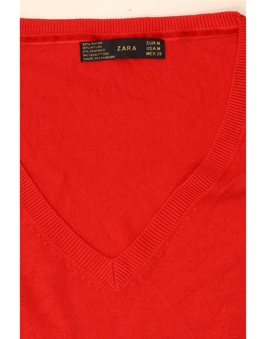 Suéter feminino Zara com decote em V UK 12 médio vermelho rayon