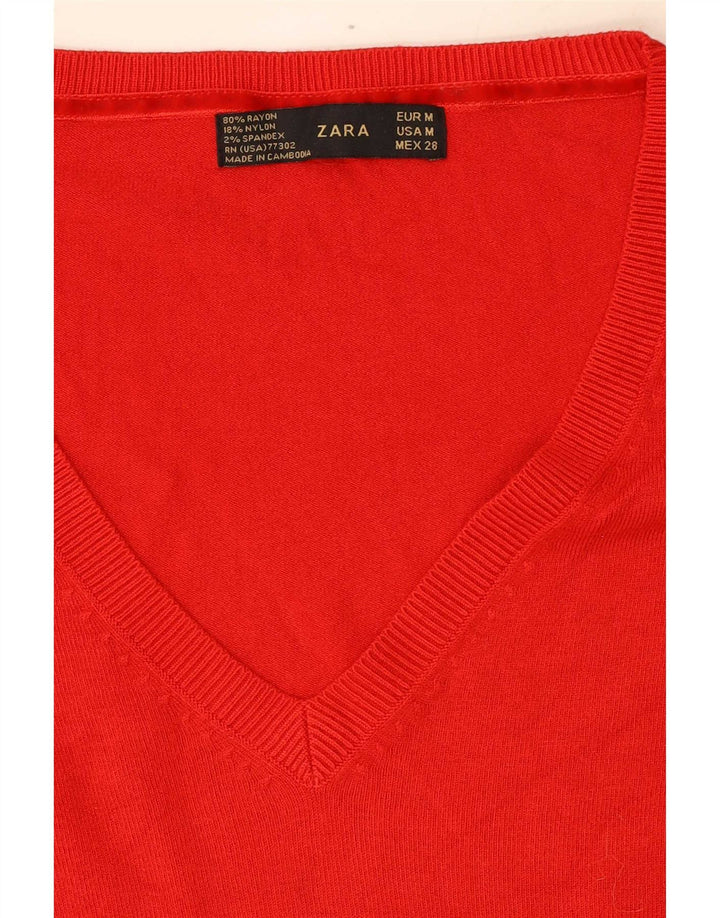 Suéter feminino Zara com decote em V UK 12 médio vermelho rayon