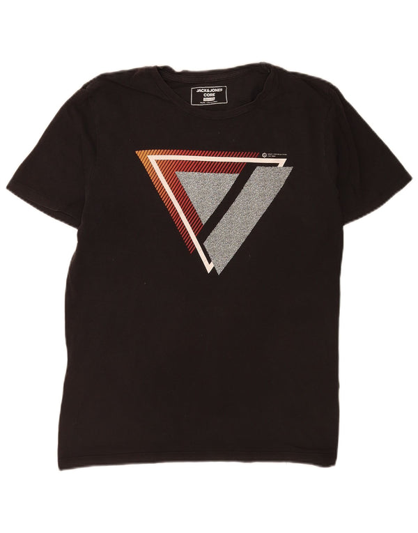 Camiseta masculina Jack & Jones Slim Fit gráfica top médio algodão preto