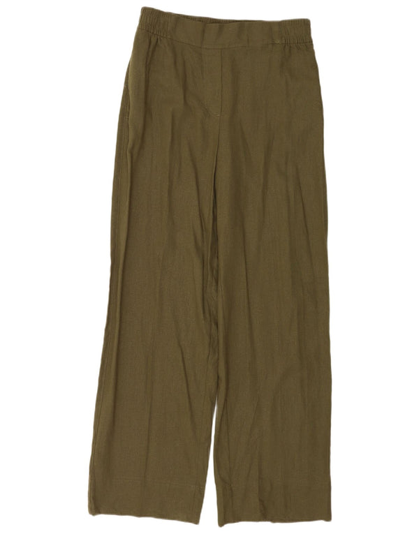 Zara Calça feminina casual de perna larga pequena W26 L31 verde