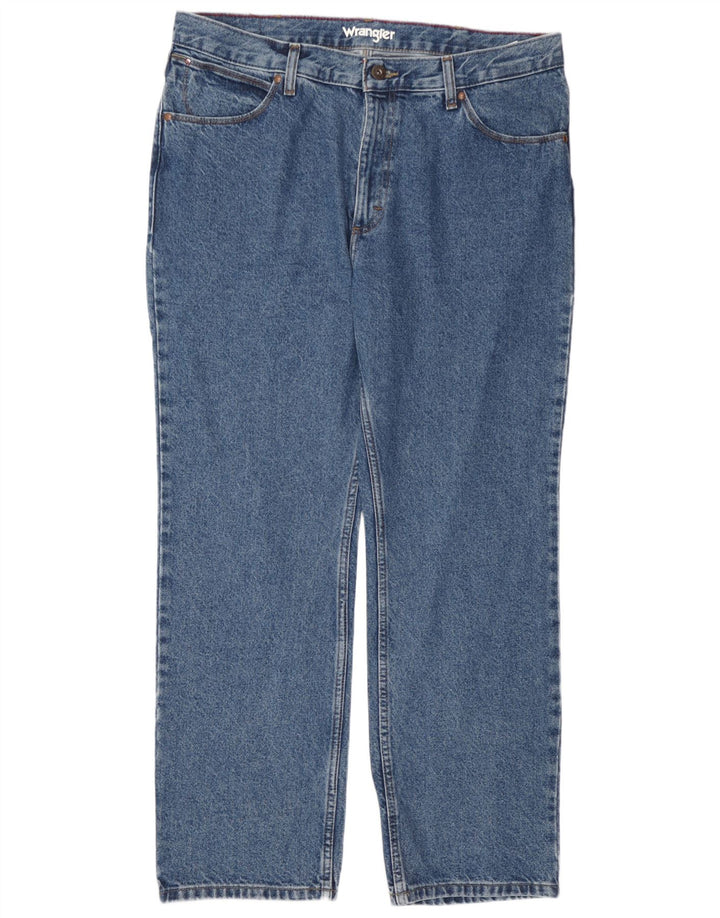 Wrangler Mens Straight Jeans W38 L30 Azul Algodão