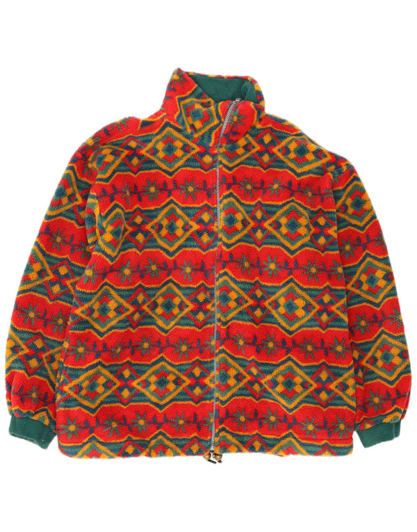 Jaqueta de lã grande vintage feminina UK 18 XL vermelho geométrico