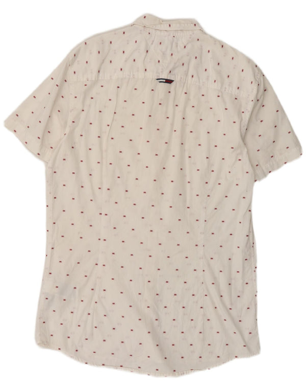Tommy Hilfiger Camisa masculina de manga curta Slim Fit médio algodão branco