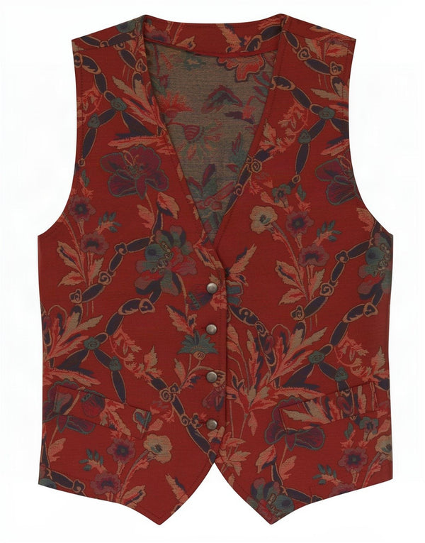 Colete feminino vintage UK 12 médio vermelho floral