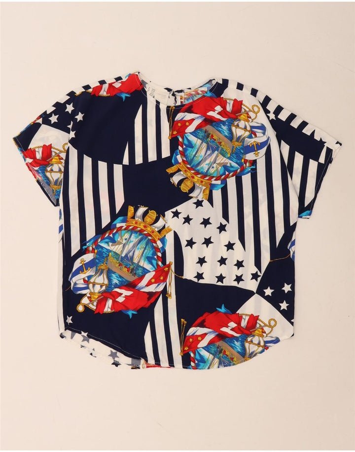 Blusa feminina VINTAGE UK 10/12 médio azul marinho colorblock