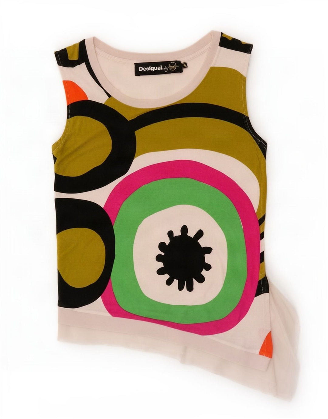Desigual Colete Assimétrico Feminino Top UK 12 Médio Branco Geométrico
