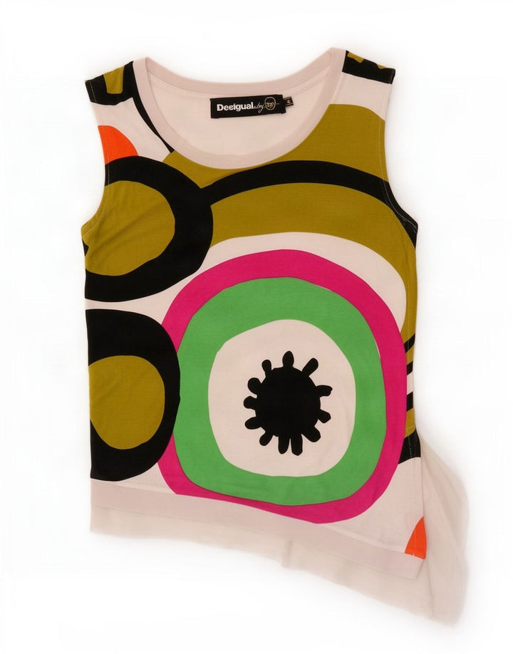 Desigual Colete Assimétrico Feminino Top UK 12 Médio Branco Geométrico