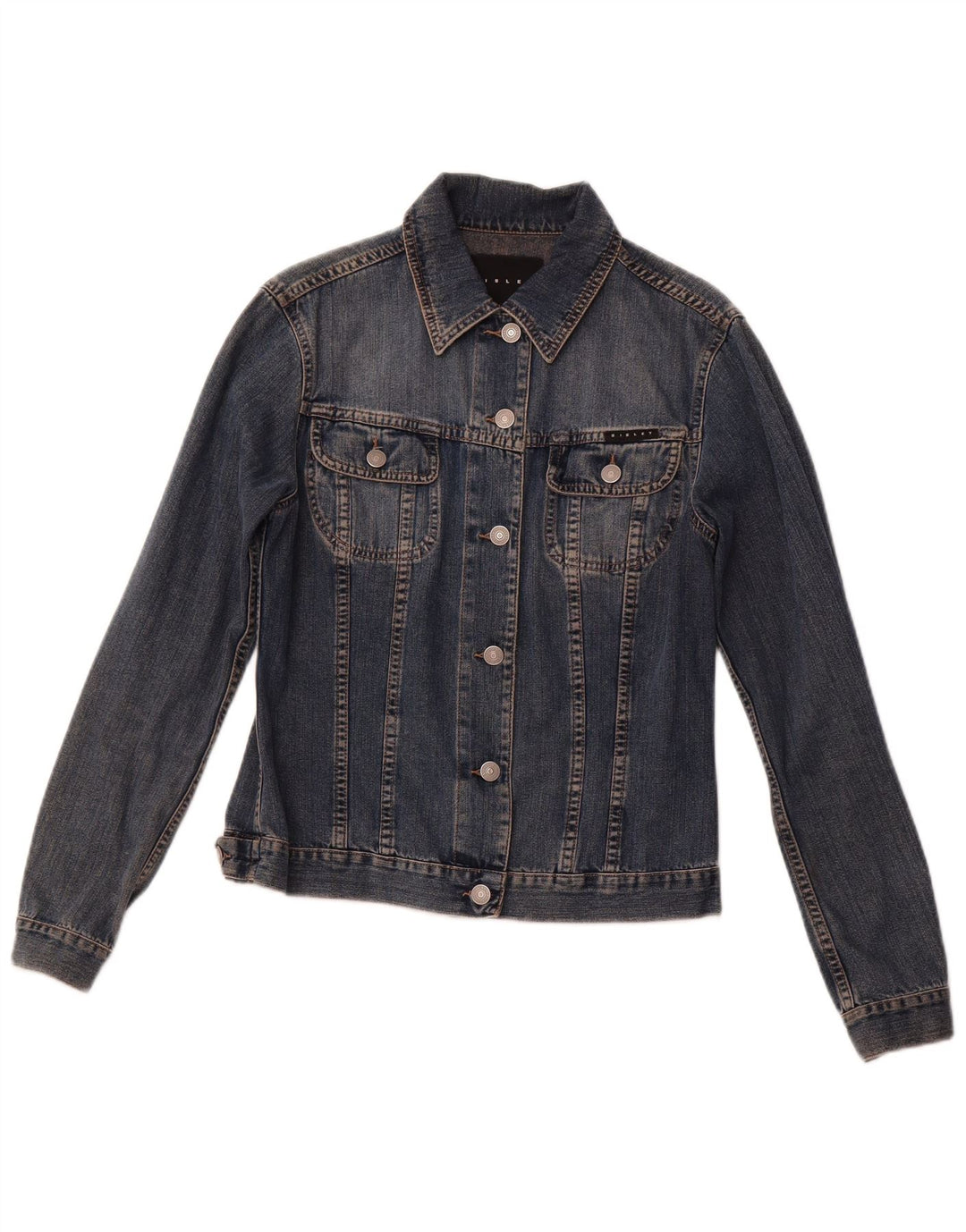 Jaqueta jeans feminina SISLEY Reino Unido 10 pequeno algodão azul marinho