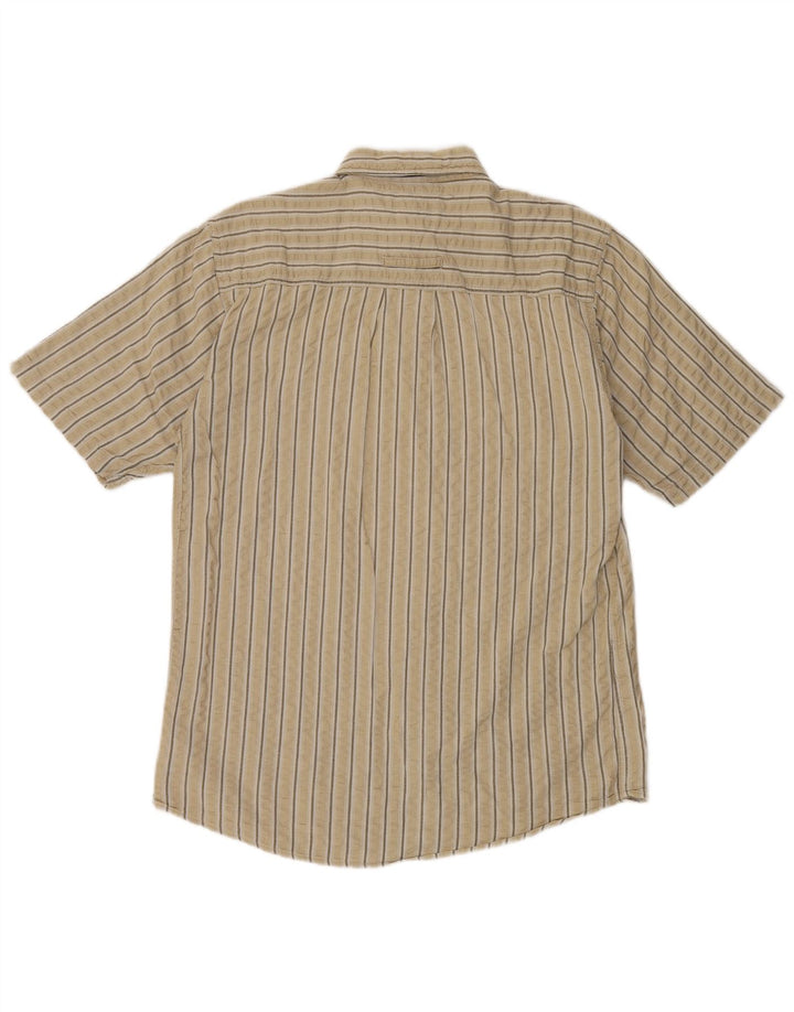 Camisa masculina de manga curta Angelo Litrico algodão listrado bege médio