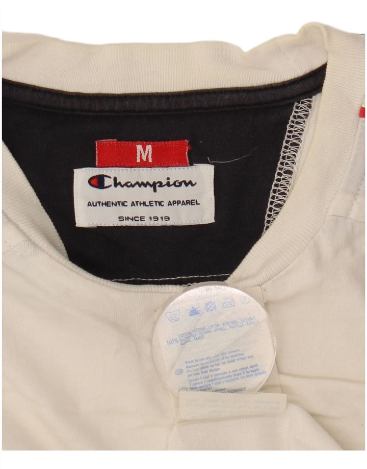 Camiseta masculina com estampa gráfica Champion, algodão colorblock branco médio