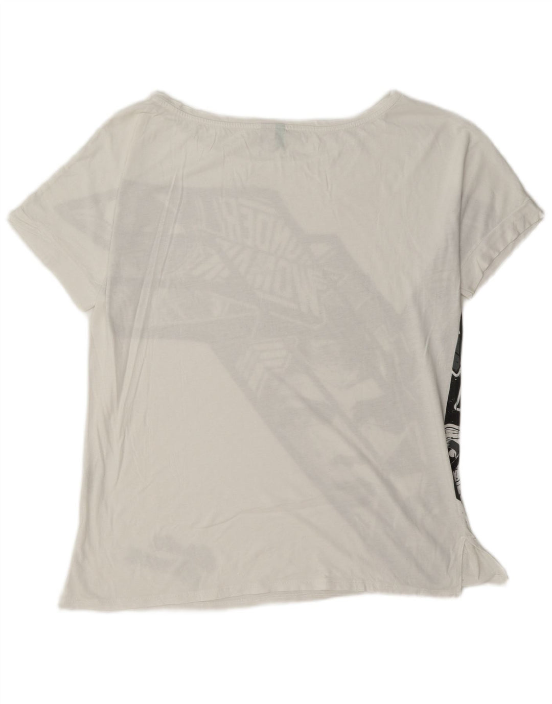 Camiseta feminina gráfica Benetton UK 14 algodão branco médio